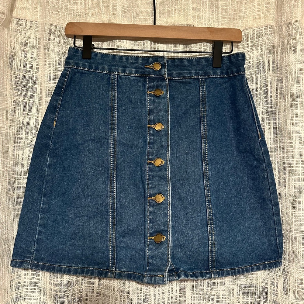 Denim Button-Front A-Line Skirt